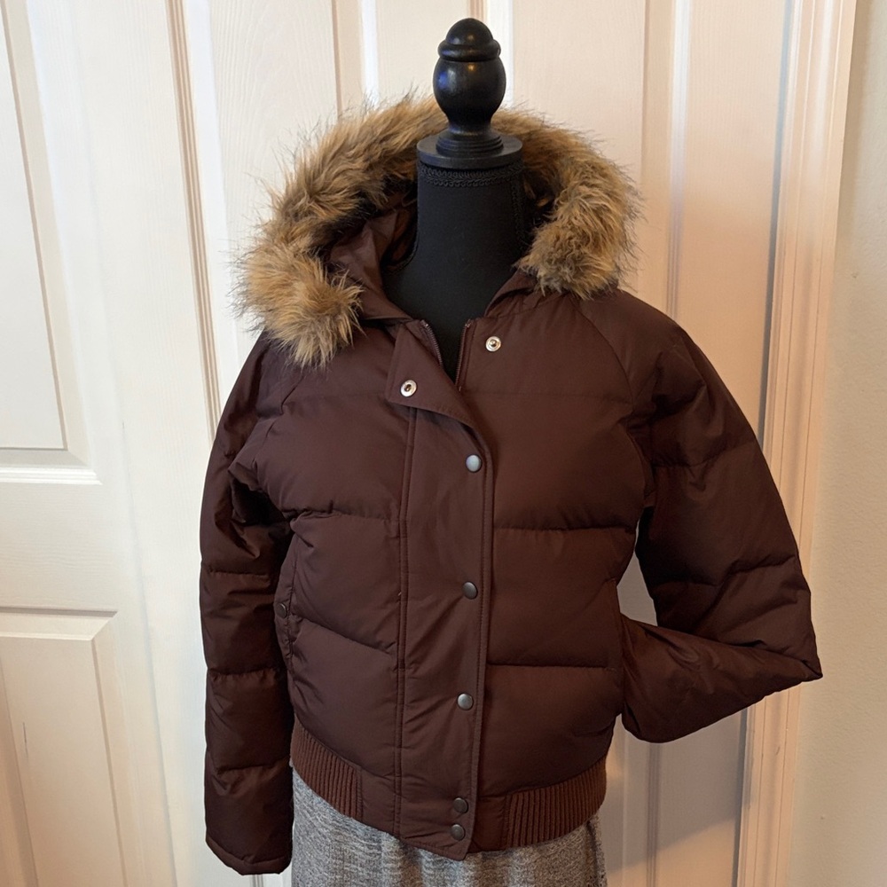 GAP Brown Puffer Jacket with Faux Fur Hood size small